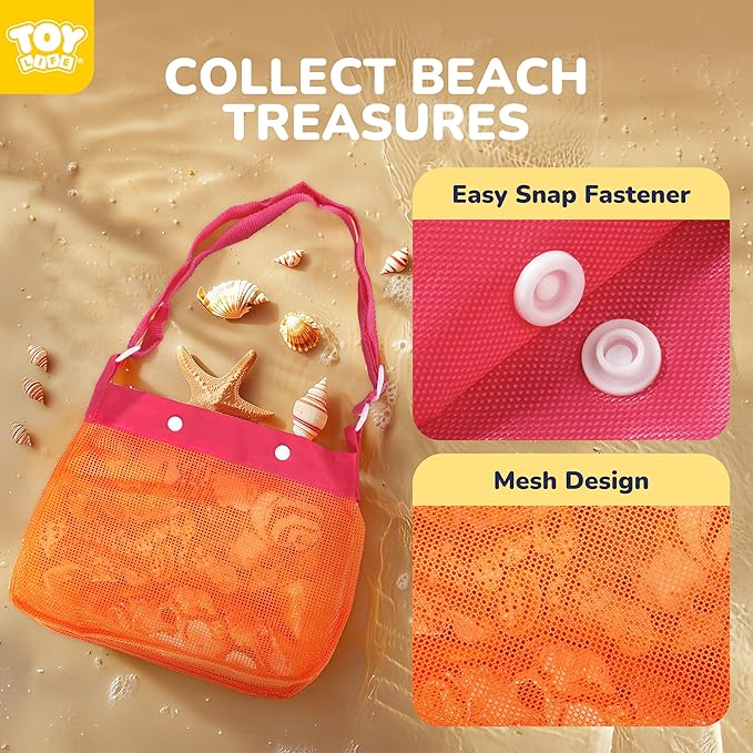 TOY Life Collapsible Beach Bucket Toys for Kids Beach Essentials with Portable 3 Seashell Bags & 3 Silicone Collapsible Sand Bucket & Shovels Travel Sand Toys Sandbox Toy for Fishing, Beach Party
