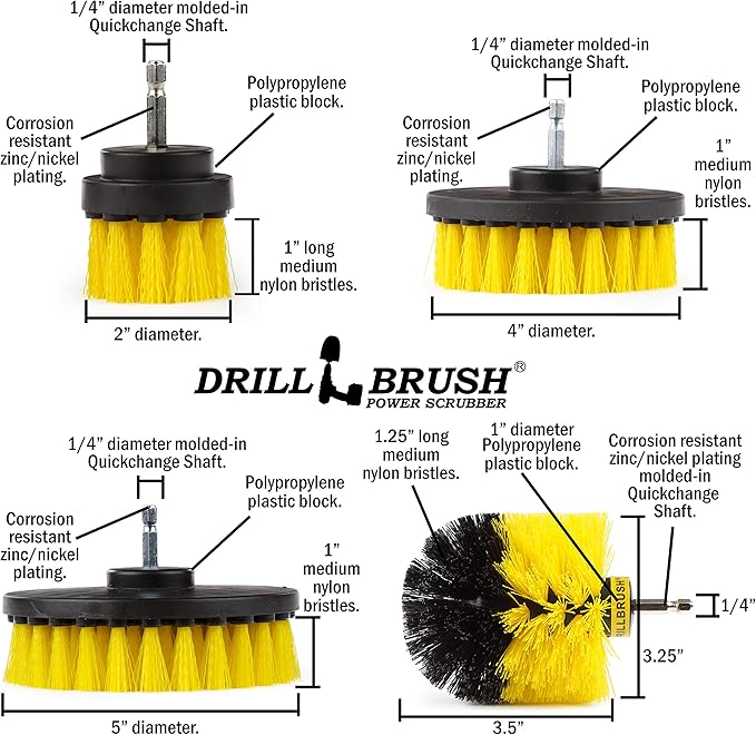 Nylon Drill Brush Attachment Set for Bathroom Cleaning - Power Scrubber Brush Kit for Bathtub, Shower, Tile, and Grout - All-Purpose Household Cleaning Brushes for Drill - Electric Grout Cleaner Kit