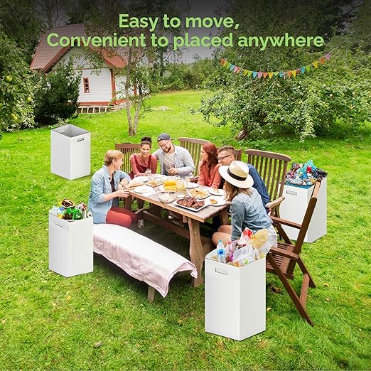 Extra Strong Corrugated Cardboard Portable Garbage Can, 4 Pack Reuseable and Disposeable Extra Large Trash Cans, 13 Gallon (21.6" H x 13.5" W x 10" D), Recycled Garbage Can and Recycling Bins, White