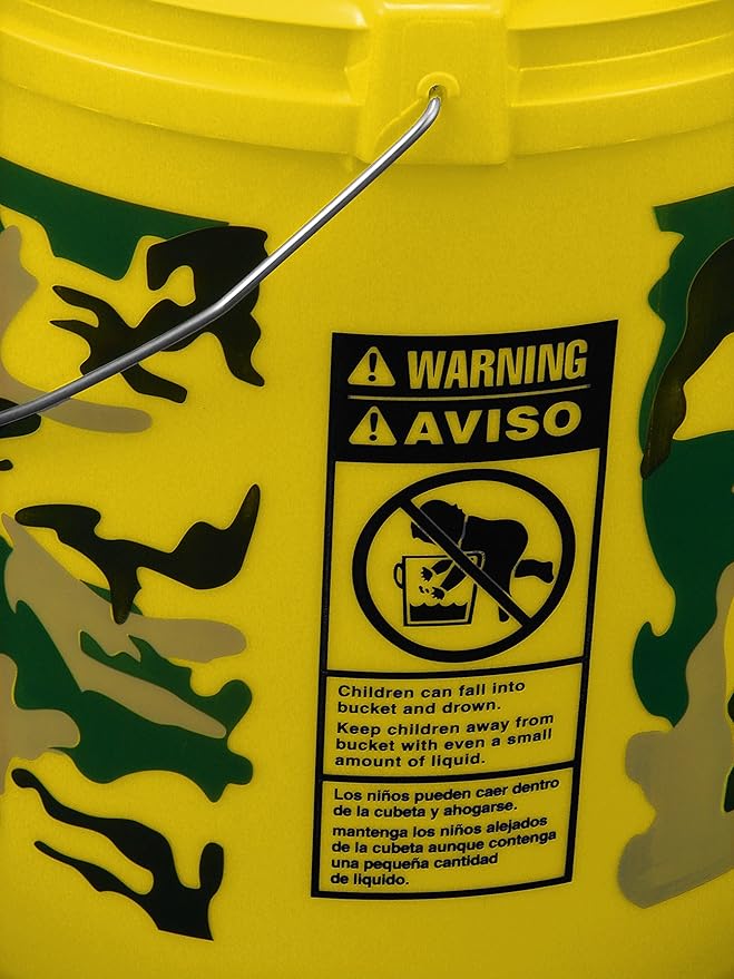 Yellow 5 Gallon Bucket with Camo Print; Heavy Duty 90 Mill.