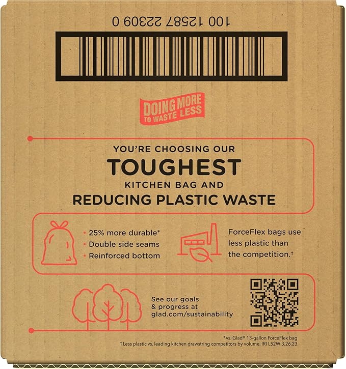 Glad Tall Kitchen Trash Bags 13 Gallon, MaxStrength Eucalyptus and Peppermint Garbage Bags, Drawstring, 90 Count