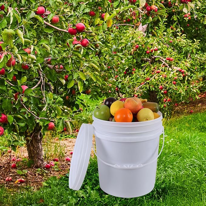 7 Gallon Plastic Bucket with Airtight Lid, Food Grade All Purpose Pail Built-in Handle, White (Pack of 4)