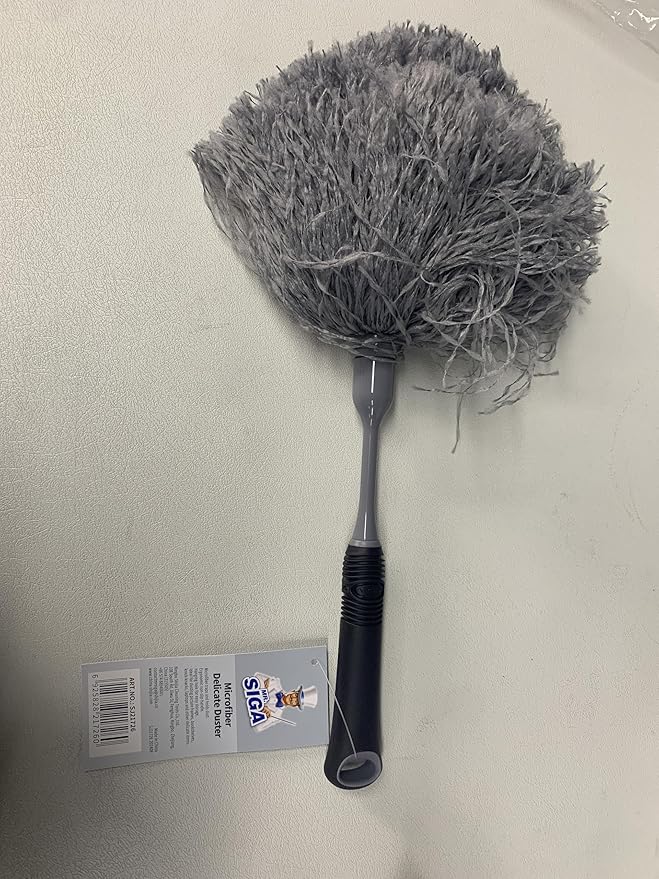 MR.SIGA Microfiber Delicate Duster, Comfortable Non Slip Handle, Detachable Washable Duster Head, Gray & Black