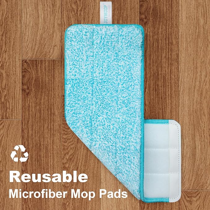 JOYMOOP Mop and Bucket Set with Wringer, Mops for Floor Cleaning, Wall Mop Cleaner with Long Handle, with 4 Reusable Microfiber Mop Pads - Grey+Cyan Blue