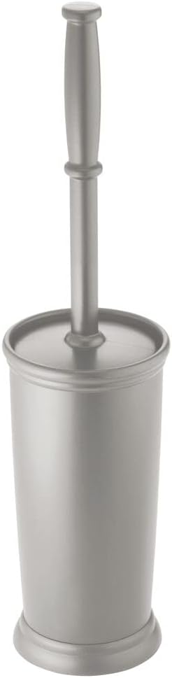 mDesign Toilet Bowl Brush and Holder - Covered Bathroom Toilet Brush - Standing Toilet Bowl Scrubber in Modern Holder - Compact, Space Saving, Deep Cleaning Brush for Toilet - Hyde Collection - Gray