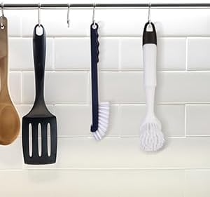 Dish Brush with Handle, 2 Pack Dish Scrub Brush with Built-in Scraper and 2 Pack Grout Brush, Kitchen Brushes for Dishes,Pots, Pans and Sinks
