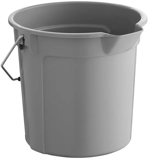 Round Bucket, 14 Qt, Gray, Heavy Duty Plastic, Stackable with Pour Spout and Measurements
