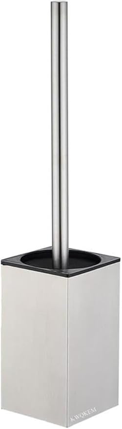 Toilet Brush and Holder Set KWQKEM Freestanding Modern Toilet Bowl Cleaners Brush and Holder with Lid 304 Stainless Steel (Brushed Silver)