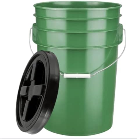 House Naturals 6 Gallon Green and Yellow Plastic Buckets with Black Airtight lids Food Grade Made in USA (2 Pack)