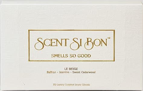 Luxury Scented Dryer Sheets, 50 Sheets, Le Beige Scent With Saffron, Jasmine, Sweet Cedarwood, Fragrant Clothing Freshener, Fabric Softener, Reduce Static and Wrinkles