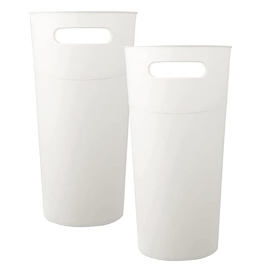 Small Trash Can Plastic Bathroom Wastebasket 3.2 Gallon Slim Garbage Container Bin with Handle for Home Kitchen Bathroom Bedroom Office, 2 Pack (White)