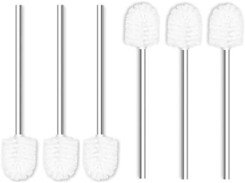 6PCS Toilet Brush Plastic Toilet Brushes Toilet Bowl Cleaner Brush Toilet Replacement Brush Bathroom Cleaning Brushes with Stainless Steel Handle. (White)