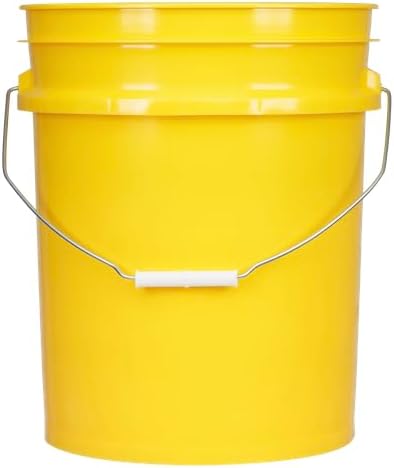 House Naturals 5 Gallon Food Grade Plastic Bucket with Air Tight Screw on Lid Made in USA Container (Yellow Bucket with Black Lid)