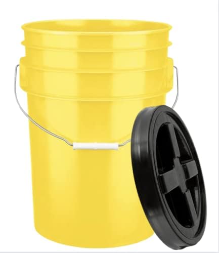 House Naturals 6 Gallon Green and Yellow Plastic Buckets with Black Airtight lids Food Grade Made in USA (2 Pack)