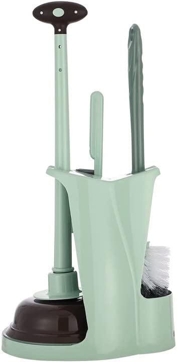 Cq acrylic Toilet Brush and Plunger Set,Toilet Plunger and Brush Combo Bathroom Deeply Cleaning Tools,Bathroom Toilet Bowl Brush with Holder(Green 1 Set)