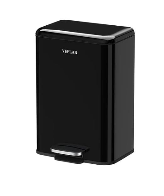 Kitchen Bathroom Trash Can - Stainless Steel Garbage Cans with Foot Pedal, Recycling Bin with Lid for Office Bathroom Decor (Black, 20Liter / 5.5Gallon)