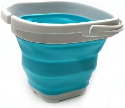 SAMMART 2.6L (0.68 Gallon) Super Mini Sqare Collapsible Plastic Bucket - Foldable Square Tub - Portable Fishing Water Pail - Space Saving Outdoor Waterpot (1, Grey/Bright Blue)