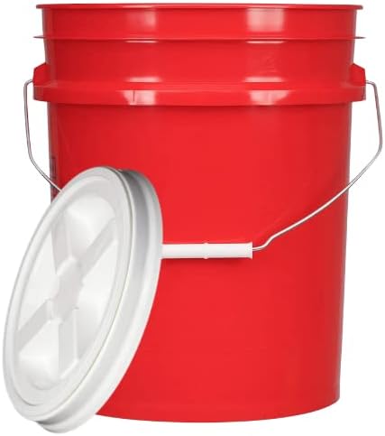 House Naturals 5 Gallon Food Grade BPA Free Made in USA Red Bucket Pail with White Air Tight Screw On Lid (Pack of 3)