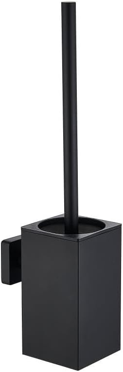 Toilet Brush and Holder Set Wall Mount or Freestanding KWQKEM Modern Toilet Bowl Cleaners Brush and Holder with Lid 304 Stainless Steel (Matte Black)