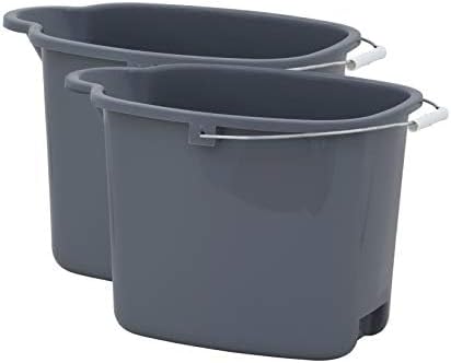 Superio Plastic Bucket with Grip Handle, 16 Liter Large Spout Cleaning Pail Grey, Heavy Duty Bucket Home Floor Mopping, Bath, Car Wash, Bowls for Camping, Fishing, 2 Pack