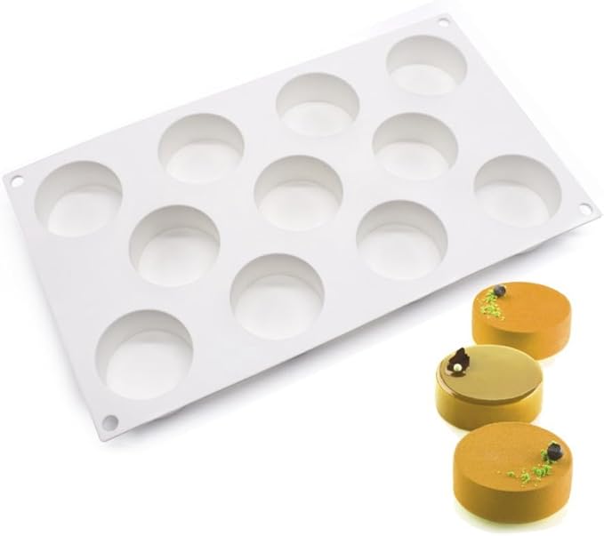 Flat Cylinder Silicone Mold For Baking Chocolate Cover Cookie Sandwich Cookies Muffin Cupcake Cake Pudding Jello Mould (Flat Cylinder C_11.8 X6.8 X8 X1.2inch)