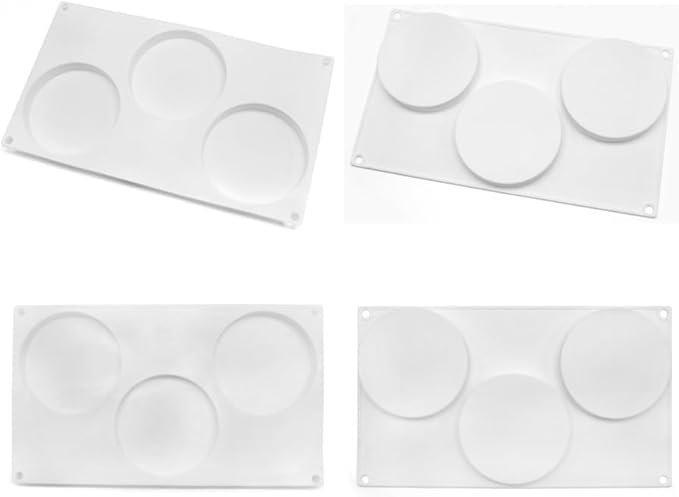3 Holes Round Silicone Mold Cake Pastry Baking Molds Jelly Pudding Soap Form Ice Cake Decoration Tool Disc Bread Biscuit Mould (Round F_11.84 X6.84 X0.8 inch)