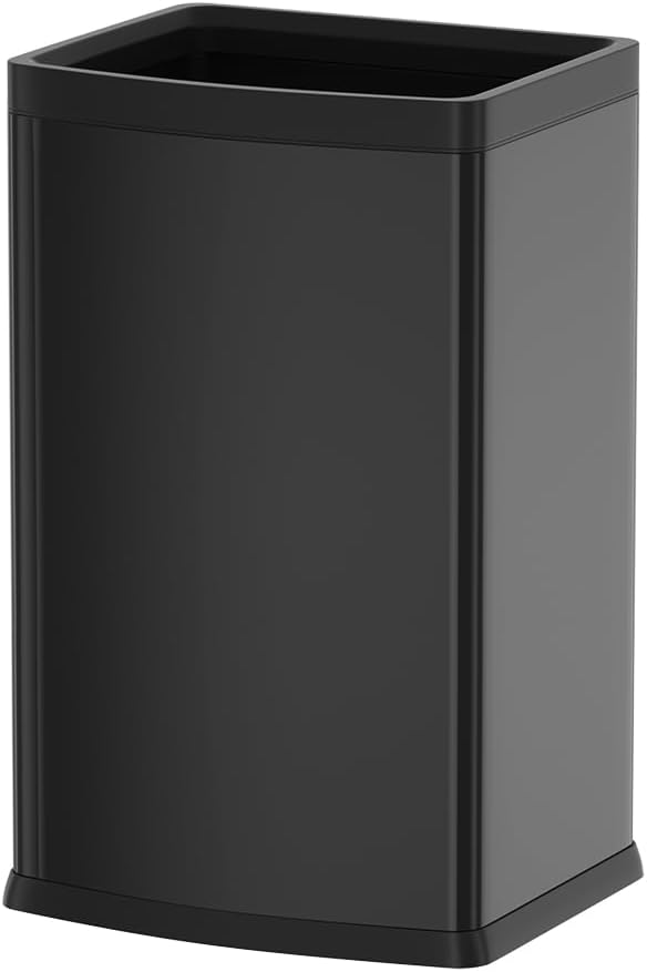 25L/6GALSquare Kitchen Trash can,Black Metal Trash Can for Bathroom,Black Stainless Steel Trash can for Kitchen,Commercial,Detached House (6.6gallon Black)