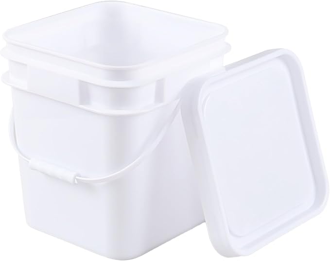 Asking 5 Gallon Versatile Square Plastic Storage Bucket Pail with Lid, 4 Pack Plastic Cleaning Bucket Pail with Handle, White