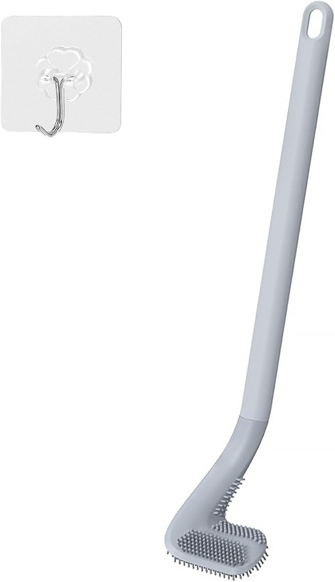 Golf Toilet Brush, Toilet Cleaning Brush, Flexible Bendable Silicone Long Handled Toilet Brush, 360° Deep Toilet Bowl Cleaning Brush,Quick Drying Toilet Brush for Bathroom with a Hook (Gray)