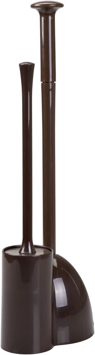 mDesign Hidden Plunger and Brush Set for Toilet Bowl - Combo with Holder Caddy - Modern Toilet Brush and Plunger Set - Aura Collection - Dark Brown