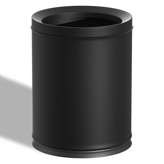 3.17 Gallon/12L Elegant Garbage Can,Double Layers Metal Trash Cans,Light Luxury Black Waste Basket, for Bathroom,Bedroom,Kitchen,Hotel,Office,Bank,Home,Cafe (Black 12L)