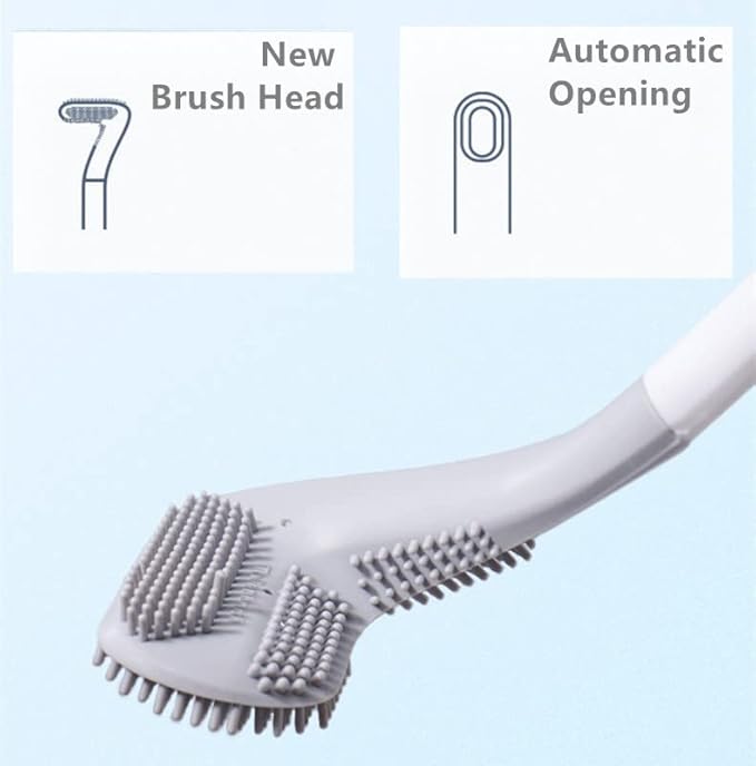 Long Handled Golf Toilet Brush，Flexible Silicone Toilet Bowl Cleaning Brush，Flexible Bendable Silicone Golf Toilet Bowl Cleaning Brush,(Blue White Toilet Brush ith Hook)