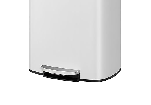 Garvee 13 Gallon / 50 Liter Metal Kitchen Trash Can with Lid, Large Rustproof Garbage Can for Kitchen, Step-on Trash Bin with Inner Bucket, Rear Handle, Soft Close Lid, White
