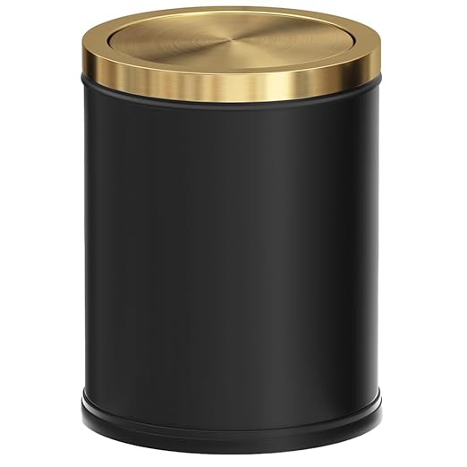 4GAL Bathroom Trash Can with Lid, Small Trash Can with Bronze lid,Black and Gold Waste Basket for Bathroom,Kitchen，Living Room,Hotel,Office (Black)