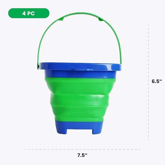 Boley 4-Pack Silicone Foldable Buckets - Multi-Purpose Collapsible Buckets with Handles for Kids, Eco-Friendly Space Saving Beach Playset, Ice & Toy Storage Bin, Child-Safe Outdoor Activity Buckets