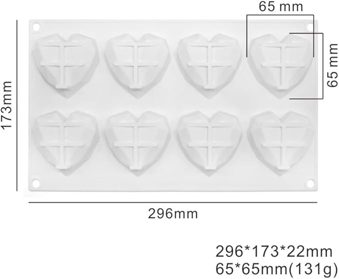 8 Grids Silicone Chocolate Mold Food Grade Diamond Love Heart Shape Cake Baking Mould Non-stick Candle Molds Fondant candy mold (Lover Heart E_11.84 X6.92 X0.88 inch)