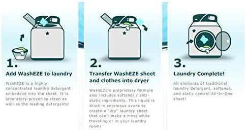 WashEZE Travel Friendly Laundry Detergent Soap Sheet-No Scent (20 Loads of Laundry) Laundry Sheets are More Efficient Than Powders Pods Pacs or Liquids TSA Compliant