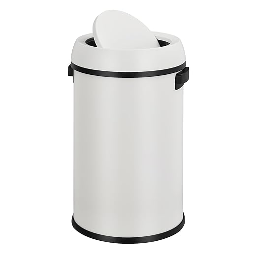 Garvee 17 Gallon/65 Liter Trash Can, Fingerprint-Proof Stainless Steel Swing Top Garbage Can, Heavy Duty Commercial Round Trash Bin with Swing Lid for Restaurant, Home, Office,White