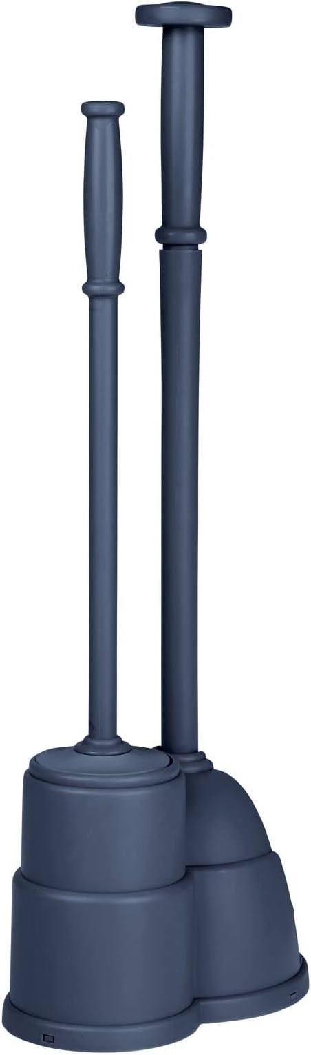 mDesign Plunger and Brush Set for Toilet Bowl - Hidden, Modern Toilet Brush and Plunger Set with Caddy - Brush Cleaner and Plunger Combo with Holder for Bathroom - Hyde Collection - Navy Blue