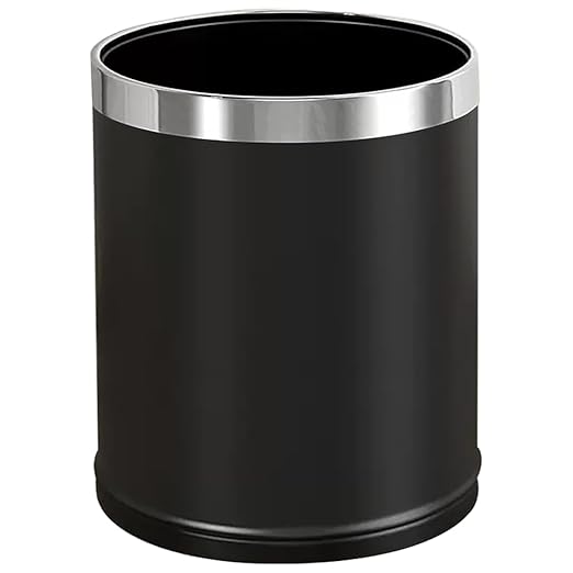 Open Top Hotel Trash Can, Office Metal Black Waste Basket,Round Garbage Can for Hotel,Restaurant,Office