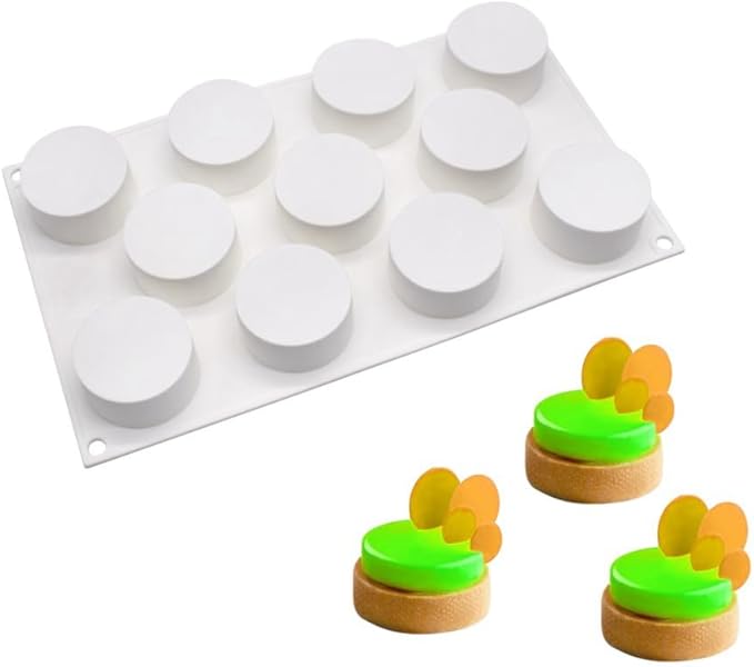 Flat Cylinder Silicone Mold For Baking Chocolate Cover Cookie Sandwich Cookies Muffin Cupcake Cake Pudding Jello Mould (Flat Cylinder C_11.8 X6.8 X8 X1.2inch)