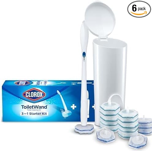 CLOROX ToiletWand Disposable Toilet Cleaning System - ToiletWand, Storage Caddy and 16 Disinfecting Refill Heads (Pack of 6)