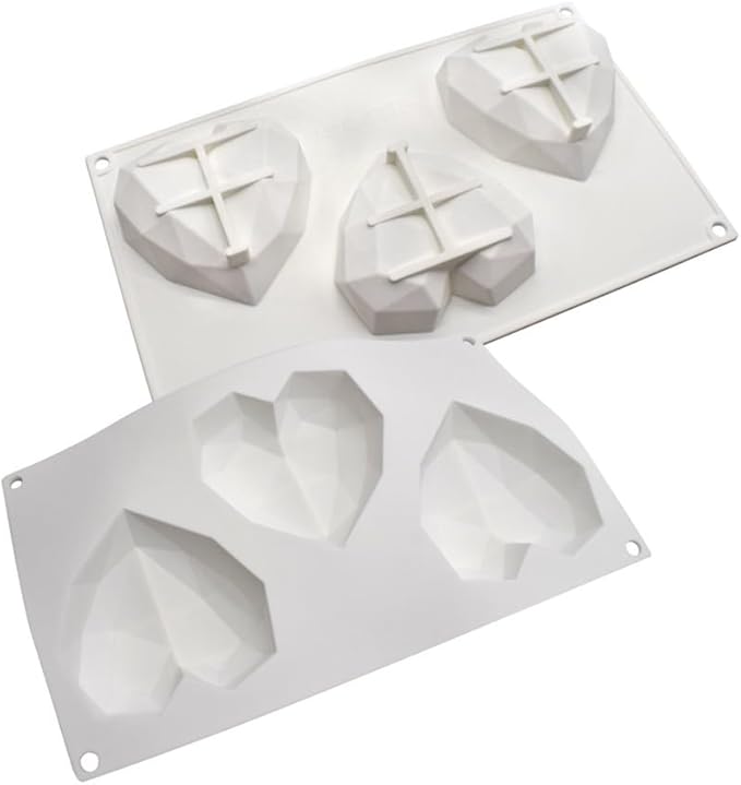 Diamond Heart Silicone Chocolate Mold DIY Cake Accessories Molds Kitchen Ice Cubes Biscuit Pastry Manual Baking Mould (Lover Heart J_11.76 X6.88 X1.2 inch)