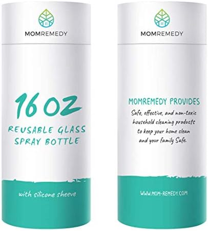 MOMREMEDY Refillable Glass Spray Bottle | Non Slip Silicone Bottom | Reusable Cleaning Bottle | Eco Friendly | All Purpose Kitchen and Household | Teal (1pc)