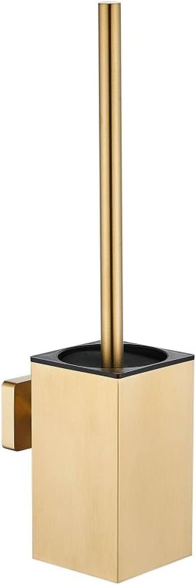 Toilet Brush and Holder Set Wall Mount or Freestanding KWQKEM Modern Toilet Bowl Cleaners Brush and Holder with Lid 304 Stainless Steel (Brushed Gold)