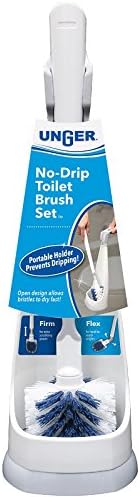 Unger No-Drip Toilet Brush Set, Flexible Neck Scrubber with Portable Carrying Caddy Holder, Discreet Bathroom Cleaning Supplies, Scrub Tough Stains with Non-Scratch Bristles