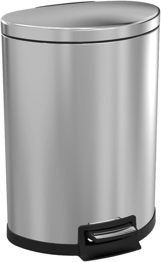 Trash Can with Lid - Assembled in USA 55 Liter/14.5 Gallon Stainless Steel Trash Can with Odor Protection Kitchen Garbage cans with Soft-Close Foot Pedal for Bathroom Home Office