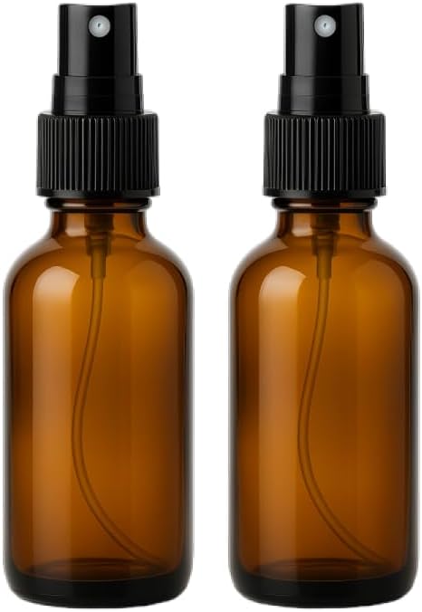 2 Oz Pack of 2 Glass Spray Bottles-Use to Store for Essential Oils, Perfumes,Face Mist, Fragrances, Water Size, Amber Glass Spray