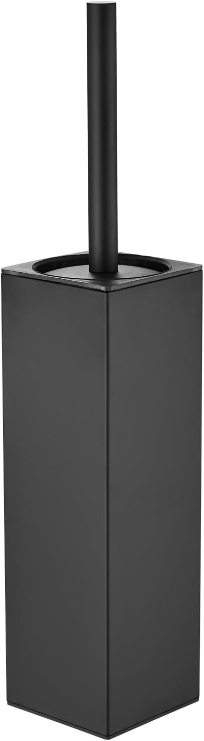 Standing Toilet Brush and Holder Set with Square Base - Toilet Bowl Cleaner and Drip Tray, Black