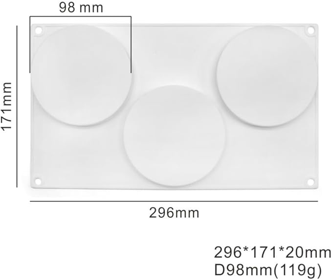 3 Holes Round Silicone Mold Cake Pastry Baking Molds Jelly Pudding Soap Form Ice Cake Decoration Tool Disc Bread Biscuit Mould (Round F_11.84 X6.84 X0.8 inch)